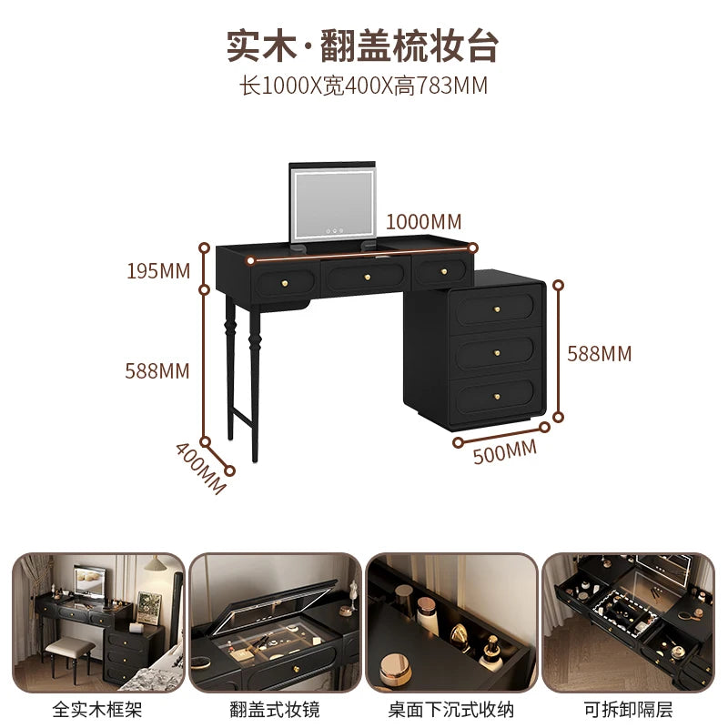Makeup Organizer Vanity Table Modern Decor Drawer Storage Dressing Table Aesthetic Light Mirror Dressers Bedroom