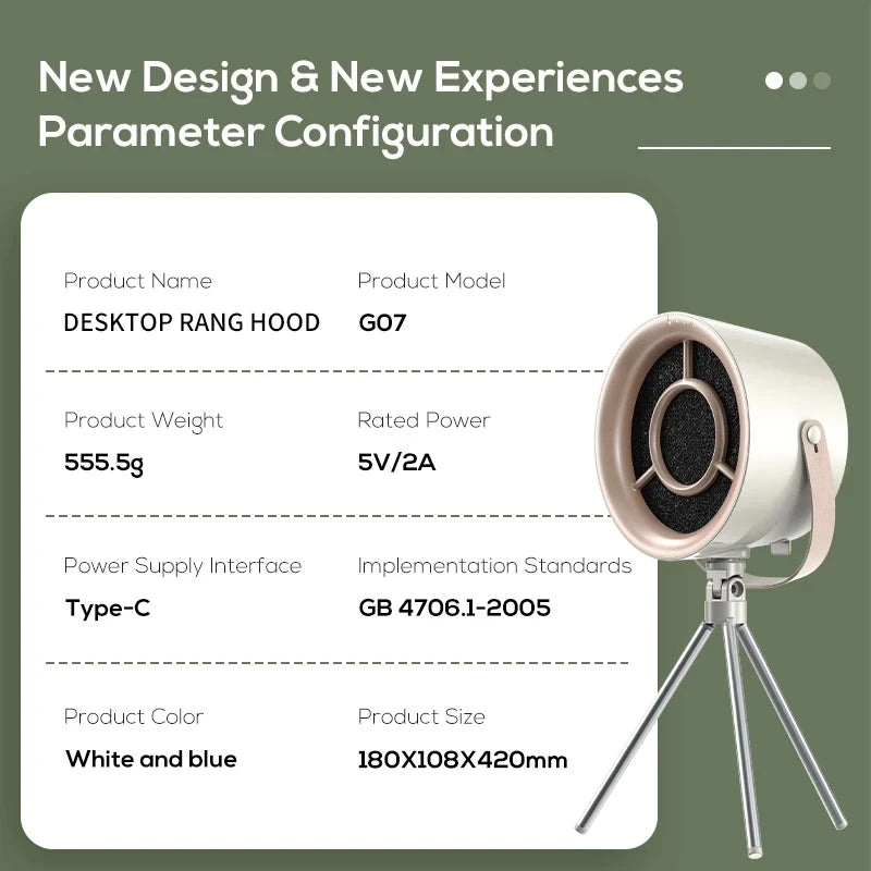 Portable Mini Kitchen Hood – USB Exhaust Fan, Desktop Range Hood, Strong Suction, Ideal for BBQ & Small Spaces