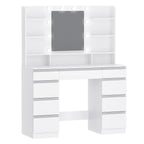 Dressing Table with 10 LED Light Balls,3 Colors,Adjustable Brightness,Large HD Mirror,1 Large Drawer and 8 Small Drawer Cabinets