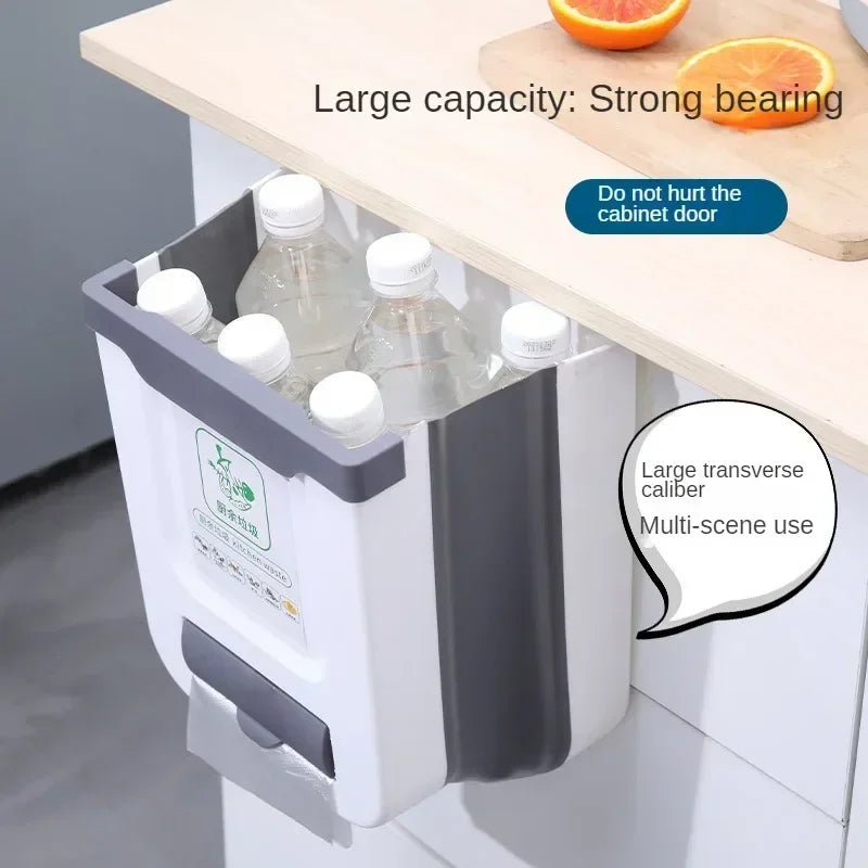 Kitchen Wall-mounted Folding Trash Can Household Cabinet Hanging Storage Trash Basket Creative Classification Hanging Trash Can