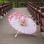 82cm Pink Flowers Silk Decorative Umbrella Han Cos Props Tassel Umbrella Ancient Chinese Classic Oil Paper Parasol