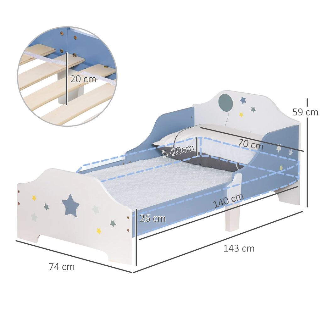 Homcom Bed for Children +3 Years 143X74X59 cm with Blue Star Print