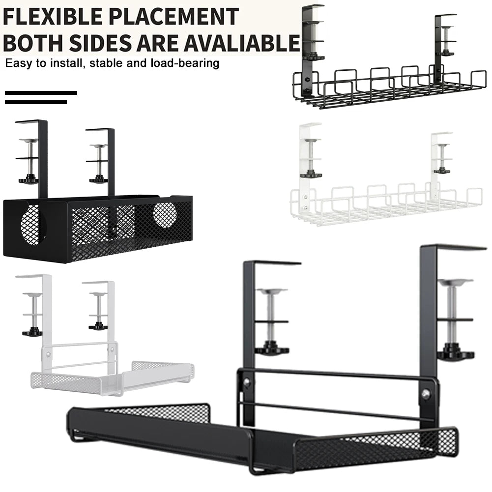 Under Table Cable Management Rack Heavy Duty Wire Management Tray Adjustable Thickness Under Desk Cord Organizer for Home Office