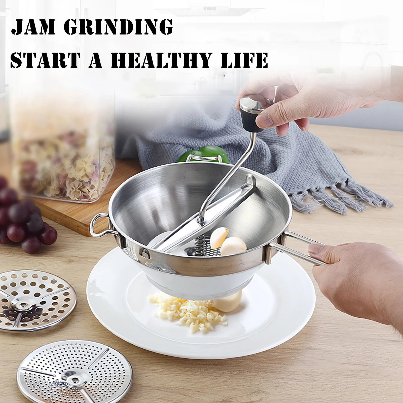 Stainless Rotary Food Mill Multifunctional Jams Mill with 3 Milling Discs Durable Manual Food Grinder Food Vegetable Mill Mud