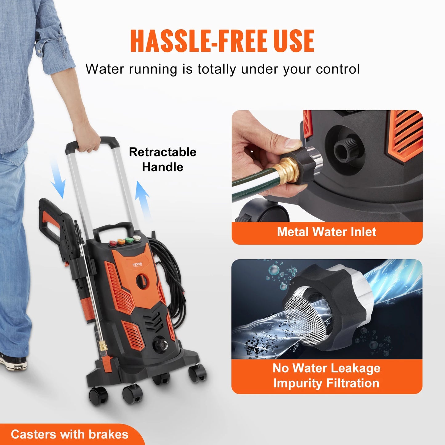 SucceBuy Electric Pressure Washer Power Washer Quick Connect Nozzles Foam Cannon Retractable Handle for Portable to Clean Patios