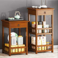 2/3 Tier Bamboo Bedside Table Sofa End Table with Drawer Plant Display Storage Shelf Unit