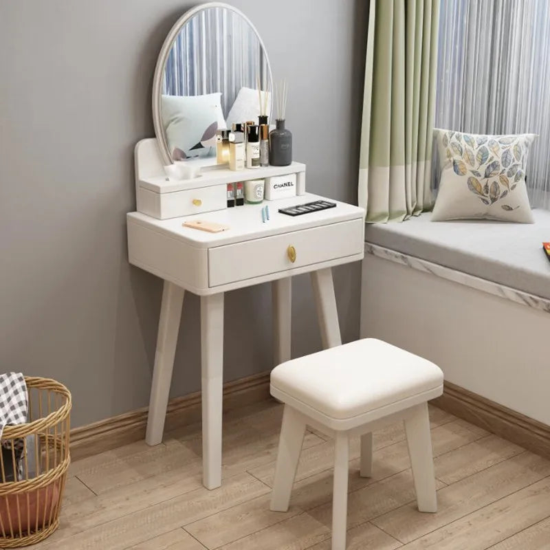 Bedroom Hairstyle Vanitys for Makeup Drawers and Mirror Makeup Dressing Table Furniture Pink Vanity Chair Solid Wood Dresser