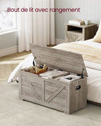 VASAGLE Storage Chest, Storage Bench, Blanket Box with 2 Safety Hinges, Shoe Storage Bench, Farmhouse Style, 40 x 100 x 46 cm