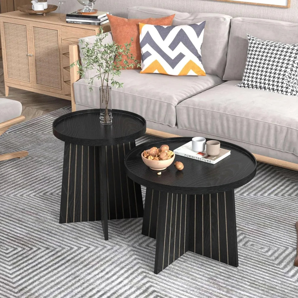 Round Nesting Coffee Table Set - Modern Small Coffee Tables for Living Room, Bedroom & Home Office