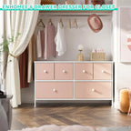 Dresser for Bedroom with 6 Drawer Wide Dresser & Chests of Drawers Cute Girl Dresser for Closet, Bedroom, Entryway, Pink