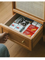 Rattan Weaving Bedroom Furniture, Bedside Table, Multifunctional Small Side Storage Cabinet, Solid Wood Night Stand Customized