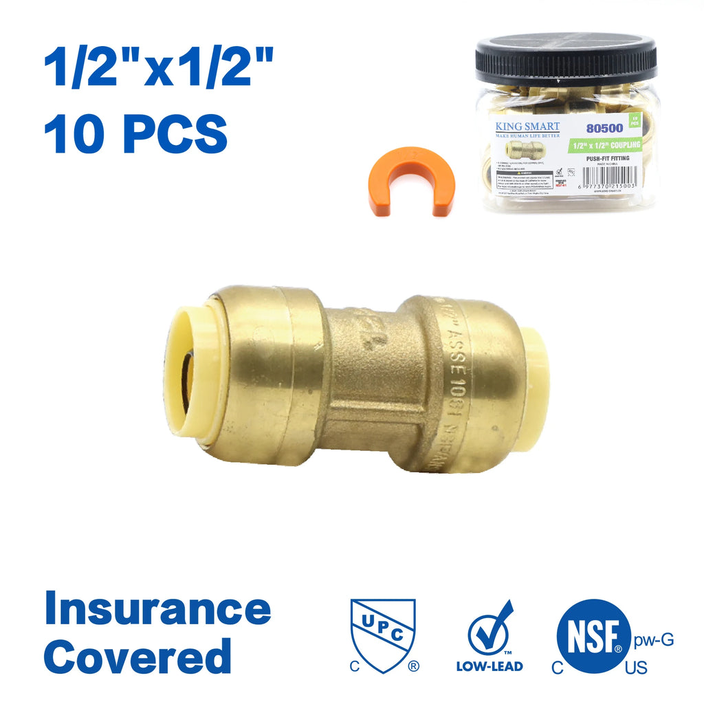 KING SMART 1/2" Push Fit * 1/2" Push Fit Coupling; 10Pcs/Case; 80500