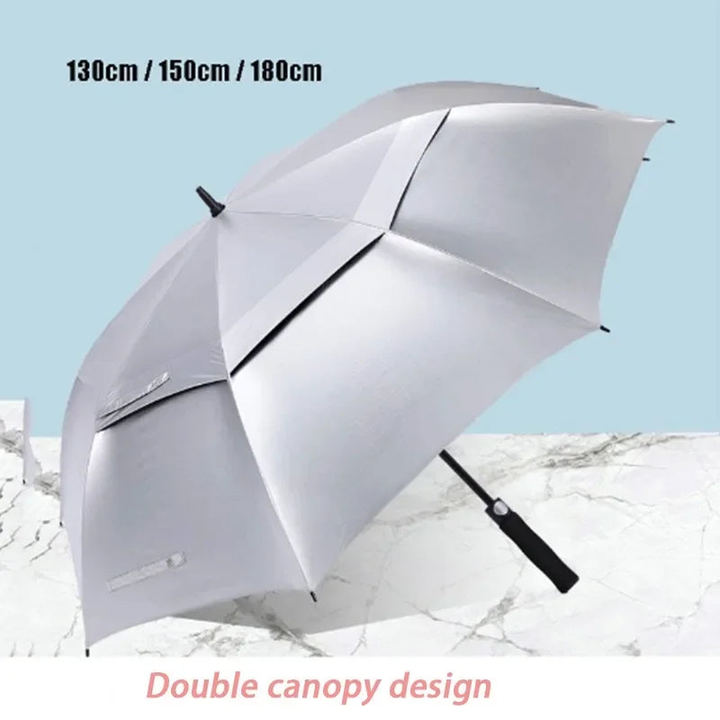 180CM Big Size Long Handle Umbrella Double-deck Large Rain Umbrellas Luxury Silver Dual Use Sunscreen Windproof Rain Gear Gift