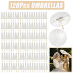 6-120Pcs 33inch Paper Umbrellas for Wedding Guest White Paper Parasol Umbrellas for Guests Wedding Photography Props with Fans
