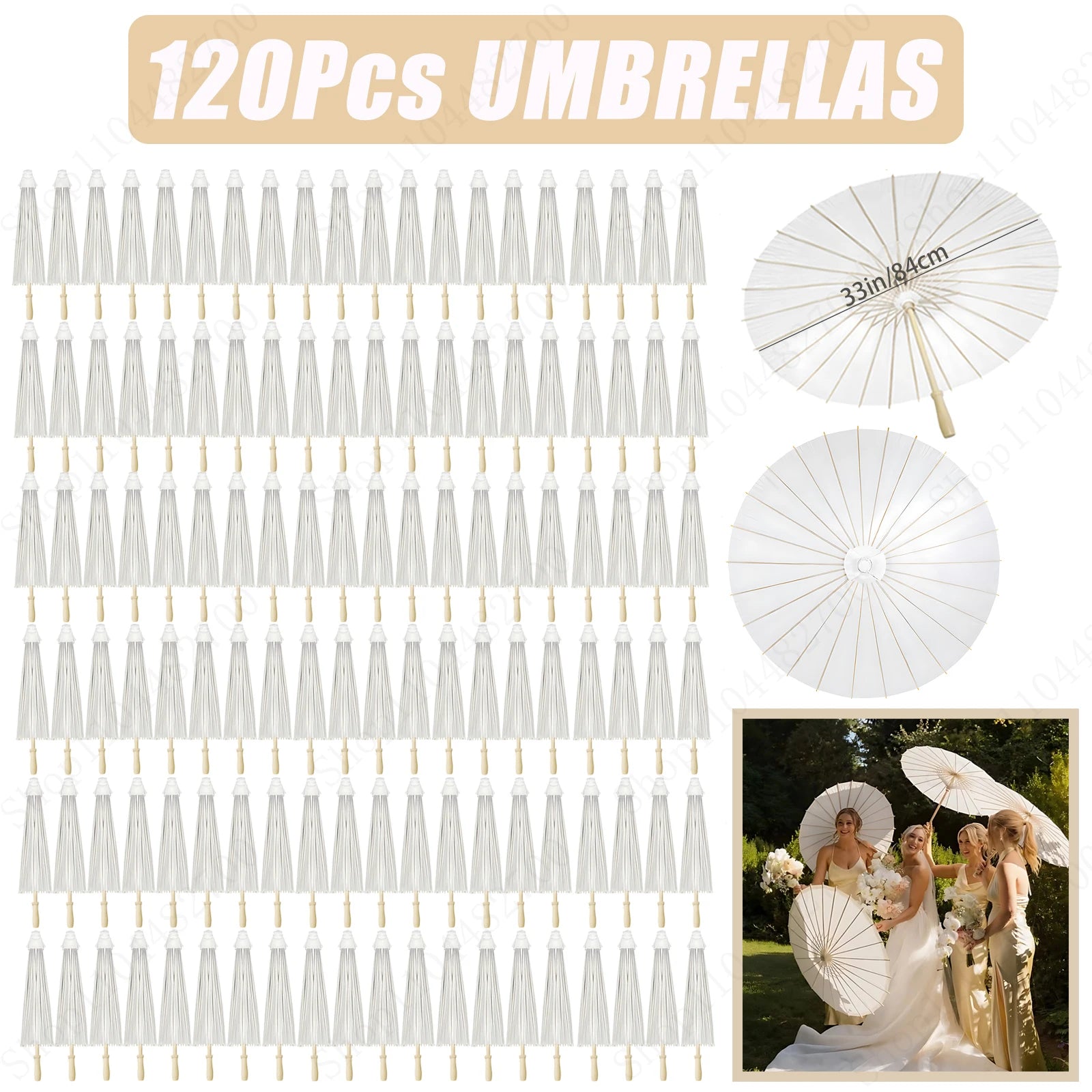 6-120Pcs 33inch Paper Umbrellas for Wedding Guest White Paper Parasol Umbrellas for Guests Wedding Photography Props with Fans