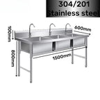 Stainless Steel Kitchen Sink 3-Room Freestanding Sink Standing Sink Handmade 201/304