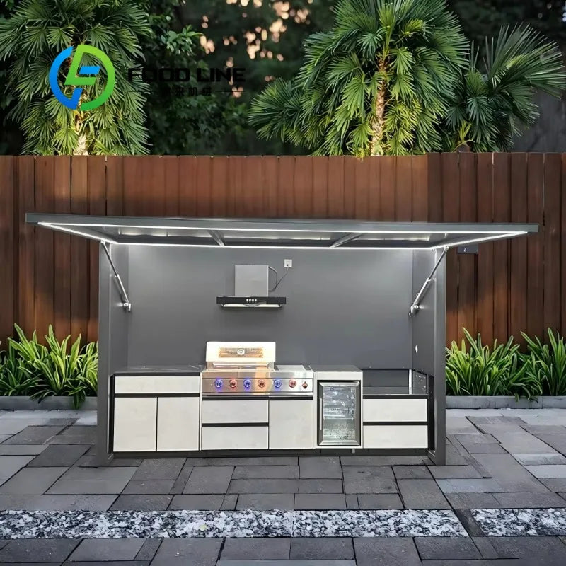 Outdoor Bbq Kitchen With Storage Shed Combo Integrated Solution For Cooking Dining And Storage Needs