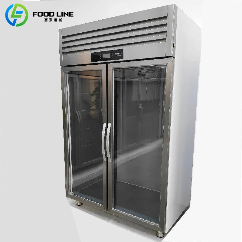 China Factory Commercial Kitchen Stainless Steel 2 Doors Display Refrigerator for Beverage Storage