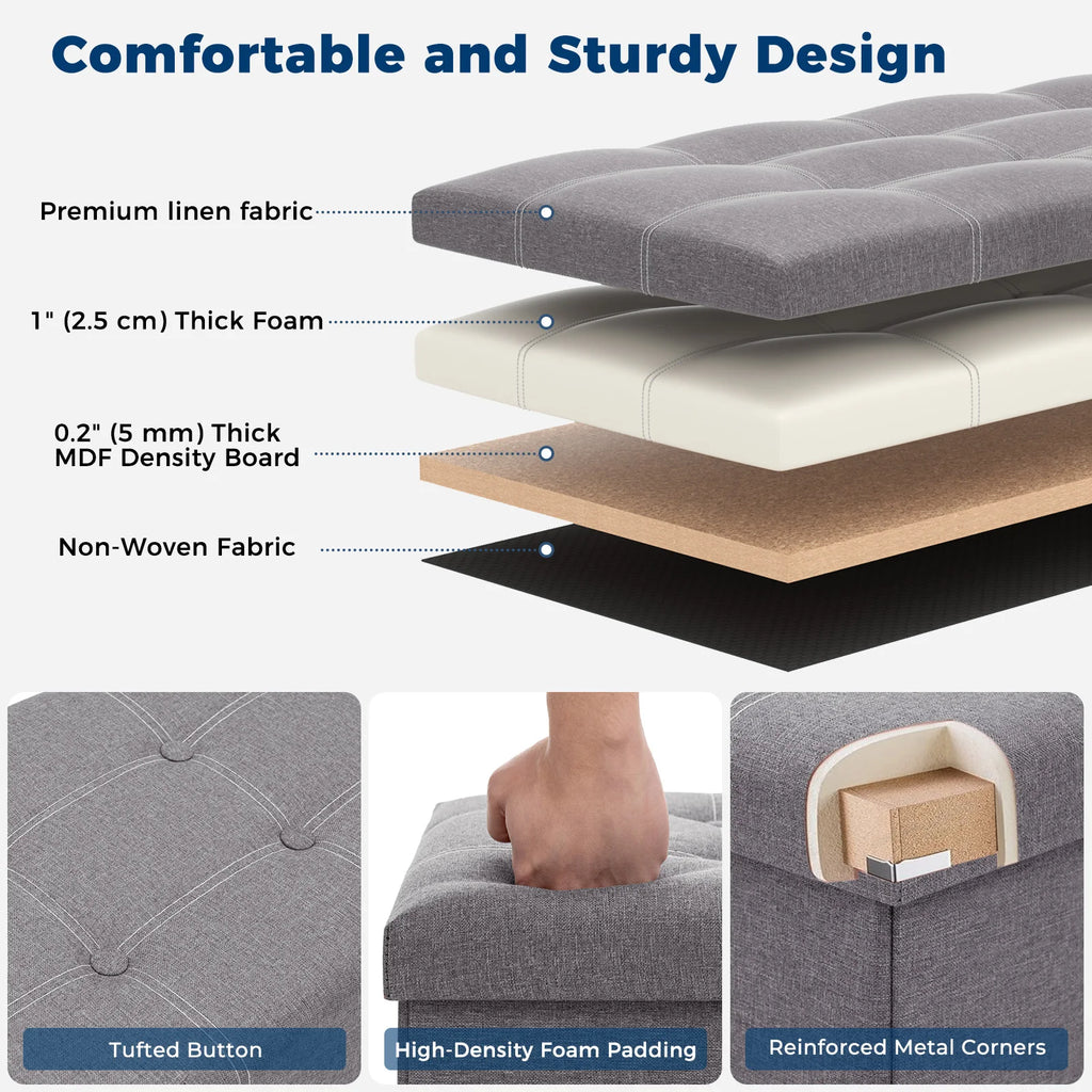 Foldable Stool Home Ottoman Seat Bench Chest with Storage Space Organizer Box Living Room Furniture