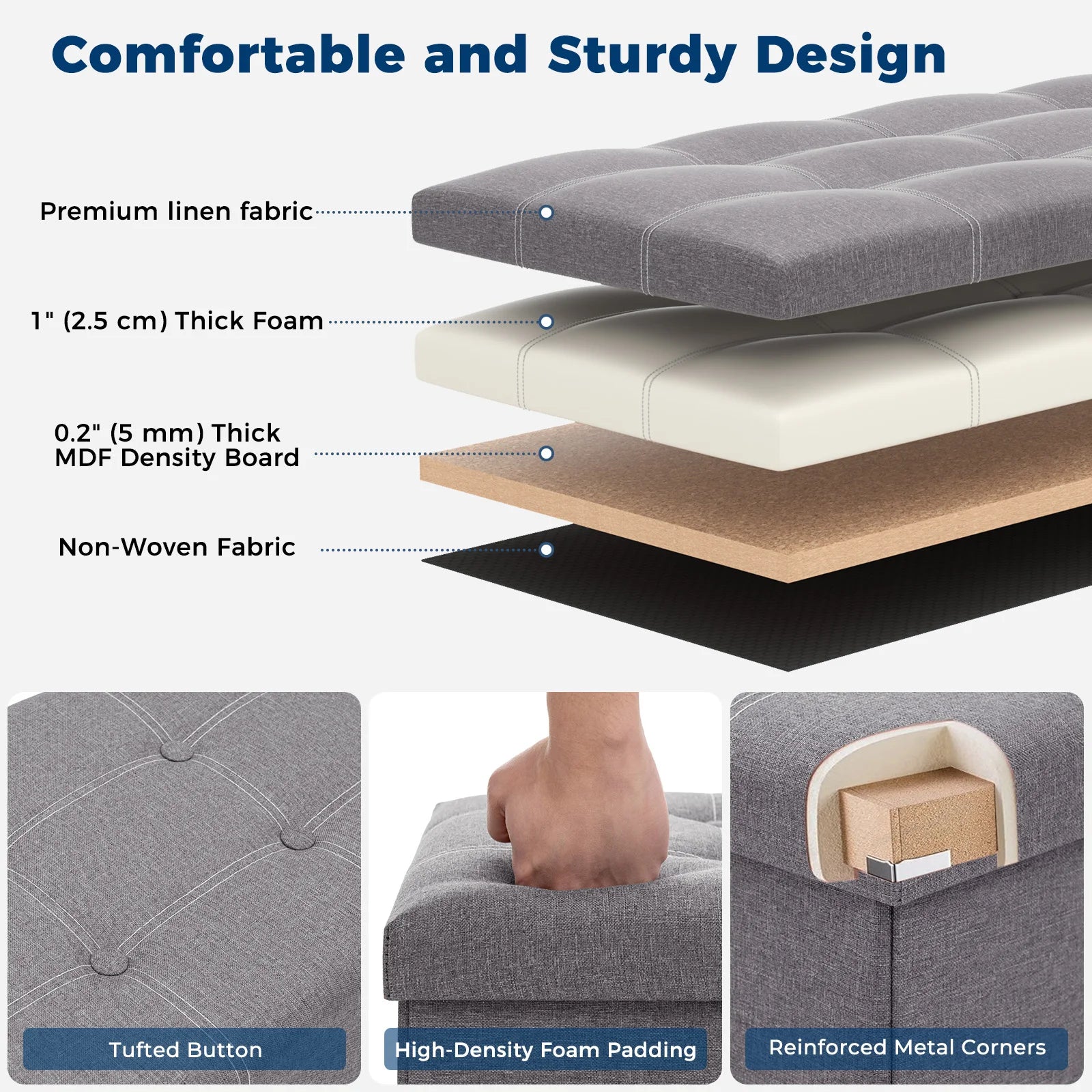 Foldable Stool Home Ottoman Seat Bench Chest with Storage Space Organizer Box Living Room Furniture