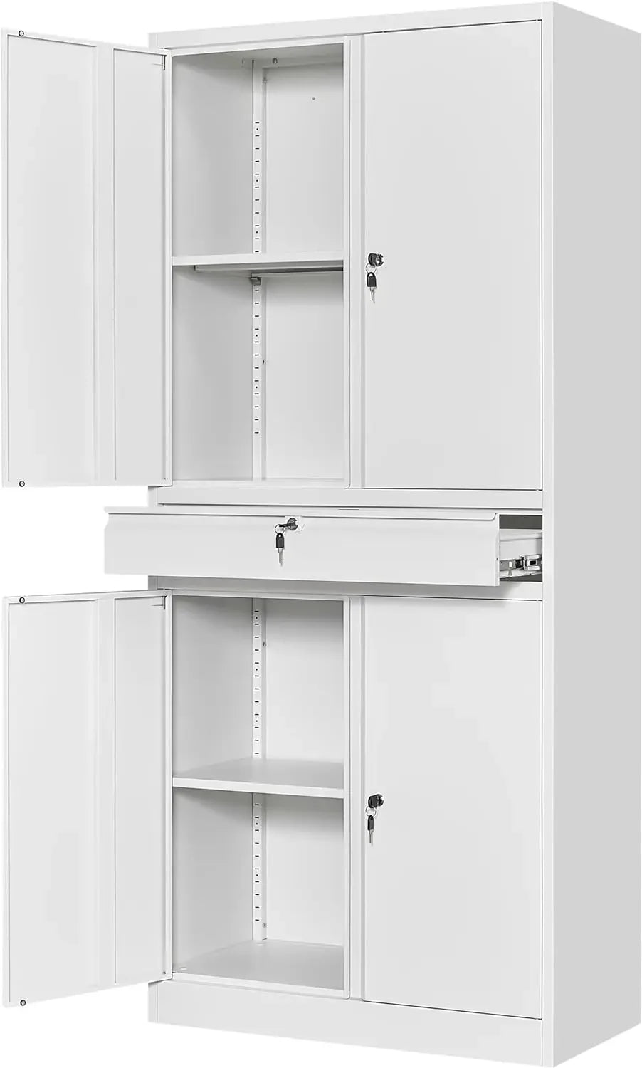 Metal Garage Storage Cabinet with Locking Doors and Adjustable Shelves, Tool Storage Cabinet with 1 Drawer - 71" Steel Cabinet