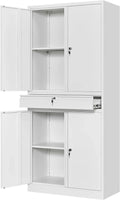 Metal Garage Storage Cabinet with Locking Doors and Adjustable Shelves, Tool Storage Cabinet with 1 Drawer - 71" Steel Cabinet