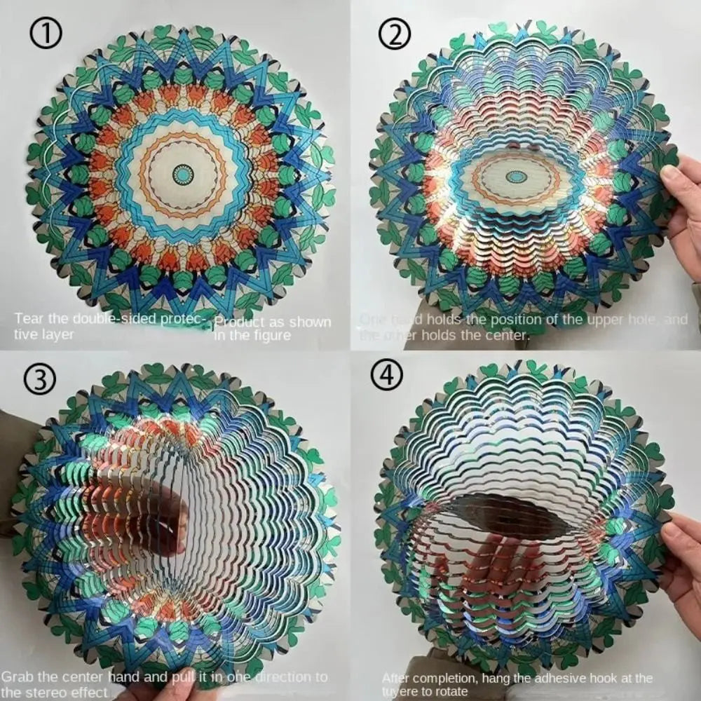 Foldable Rotating Wind Chime 3D Color Wind Chime Mandala Wall Hanging Decor 3D Wind Spinner Art Windmill Outdoor Garden Pendant