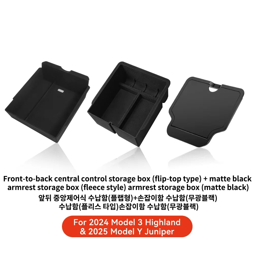 YZ For Tesla Model 3 Highland 2024 Model Y Juniper 2025 Storage Box Center Armrest Hidden Box Cup Holder Organizer Accessories