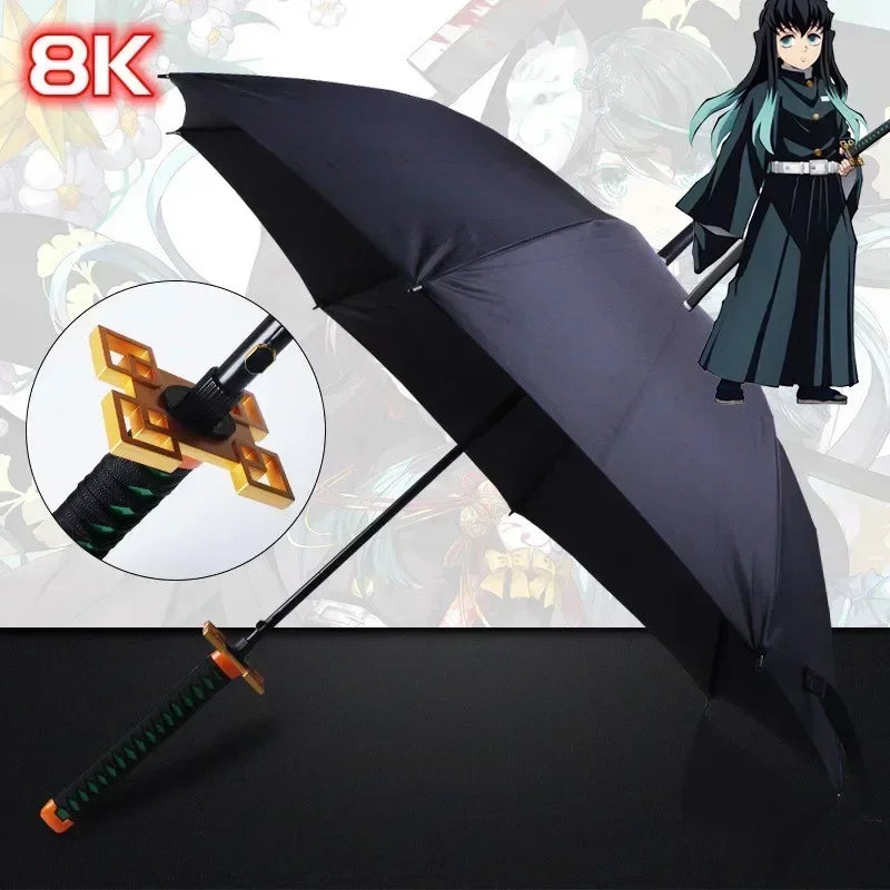 Demon Slayer Katana Anime Umbrella Ninja Long Parasol Kimetsu No Yaiba Tanjirou Cosplayer Samurai Sword Katana Handle Umbrellas