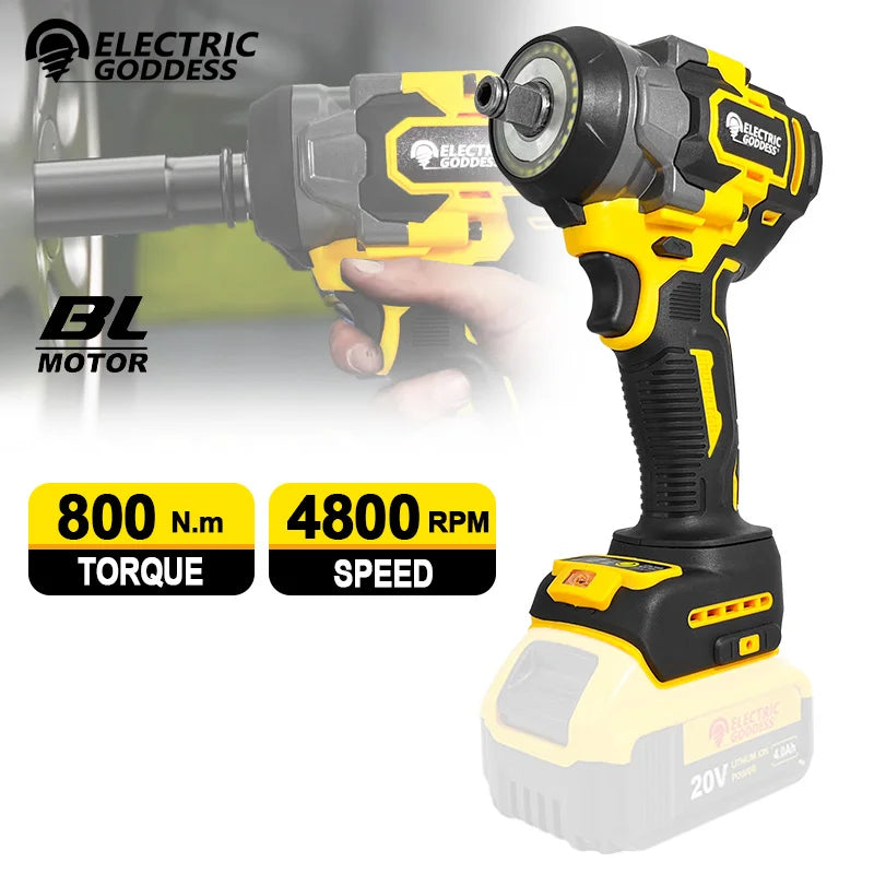 800N·M Cordless Torque Wrench 1800w Household Impact Wrench Electric Screwdriver Ring Led Light For Dewalt 20V Battery