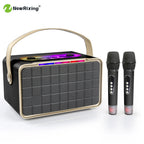 Portable wireless speaker with 2 microphones, karaoke machine,40W high volume,knob buttons,RGB lights,supports BT,USB,AUX,TF,MIC