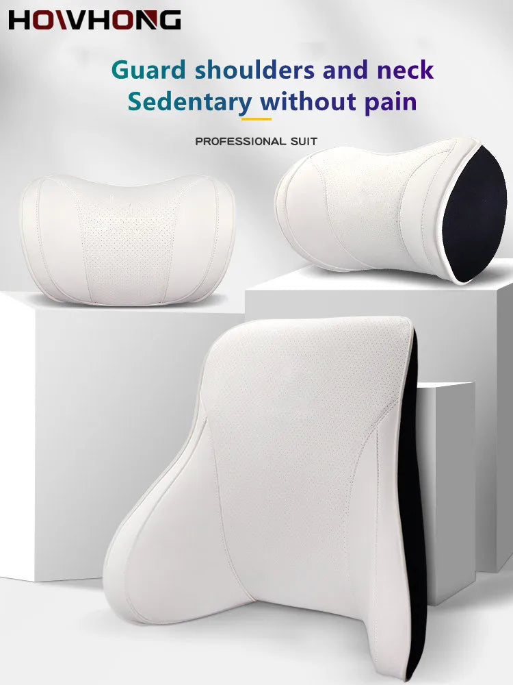 Nappa Leather Memory Cotton Headrest Car Seat Lumbar Bolster Tender Neck Pillow For Tesla Model 3 / Y / X S Interior Accessories