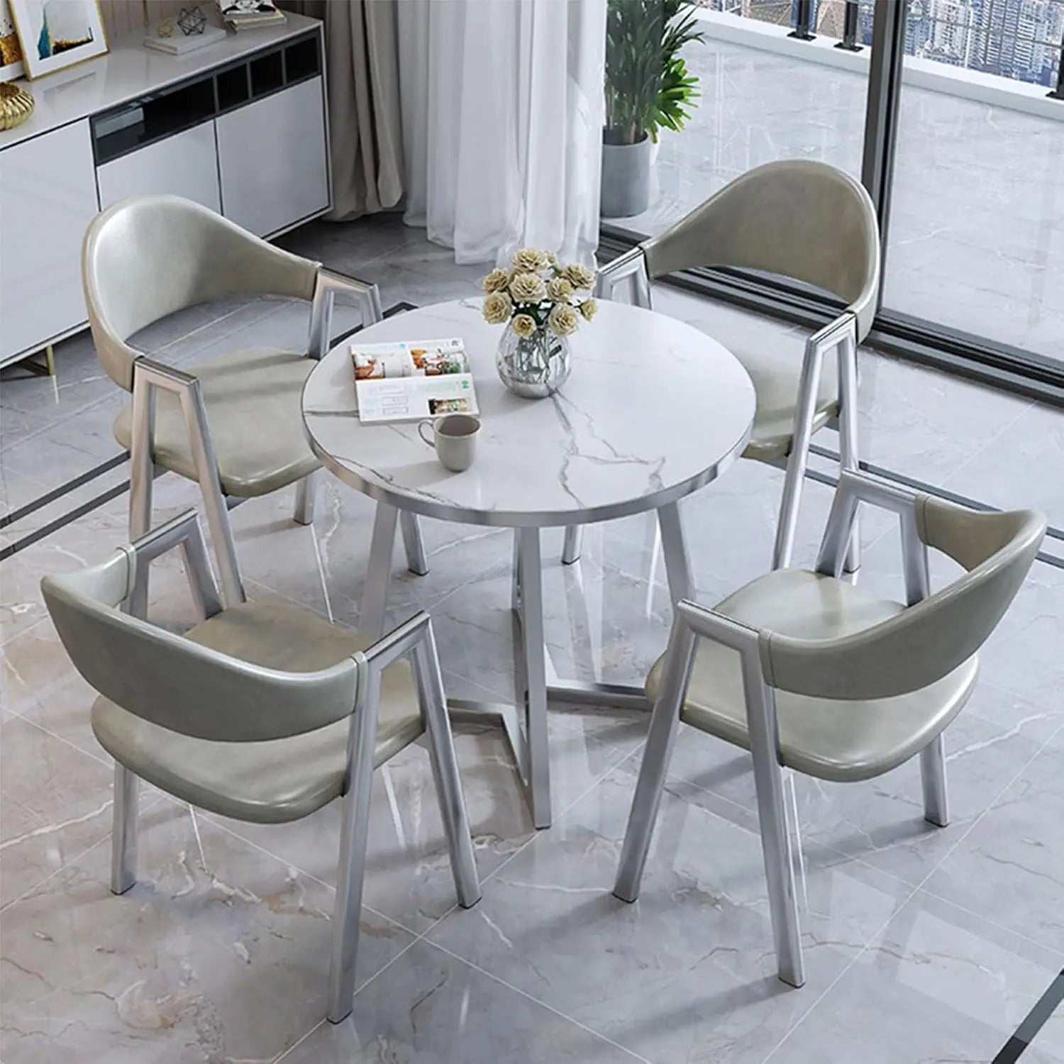 Modern Round Dining Table Set with 4 Chairs