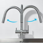 Gun Grey Dual Spout Kitchen Mixer Swivelling 360° Hot And Cold Water Mixer Pull-down Pure Water Faucet Twin-handle Kitchen Mixer