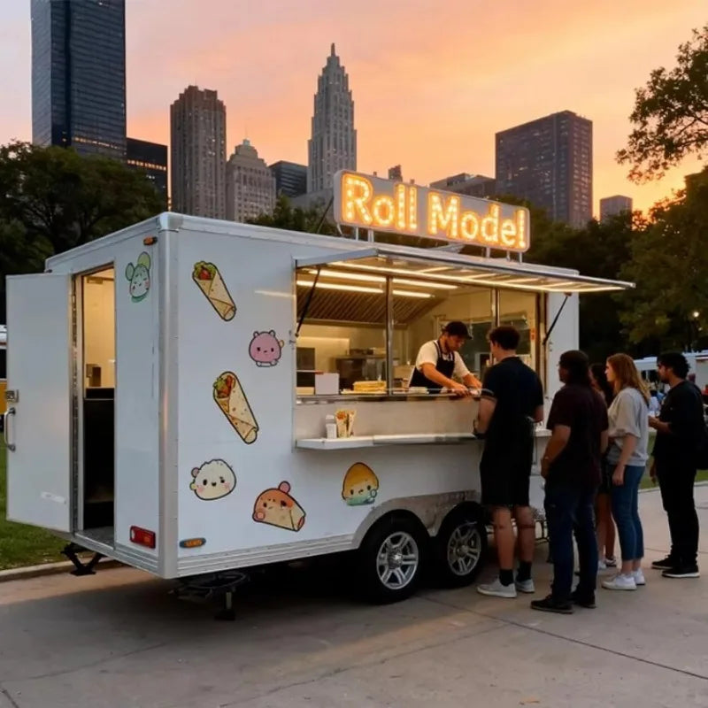 Customized Fully Equipped Food Trucks and Mobile Food Trucks: Commercial Kitchens with refrigerators, Stainless Steel counters