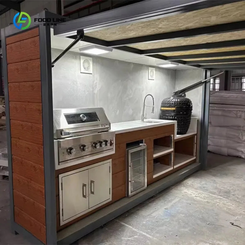Customized Stainless Steel Outdoor Gas Grill Kitchen with Sink & Shed High Quality Weatherproof Outdoor Cooking & Storage Combo