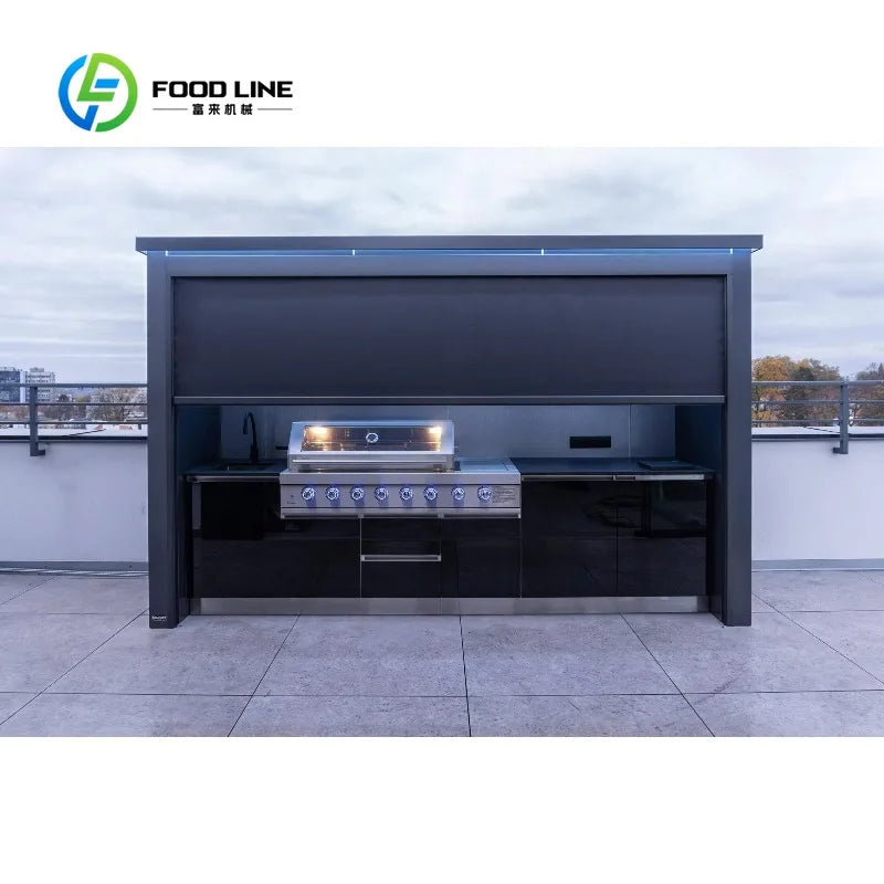 Customized Chic Compact Outdoor Kitchen Balcony Grilling Customizable Small Space Apartment Bbq With Storage Shelves