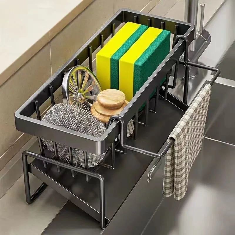 Kitchen Stainless Steel Sink Drain Rack Sponge Storage Faucet Holder Soap Drainer Towel Rack Shelf Organizer Kitchen Accessories