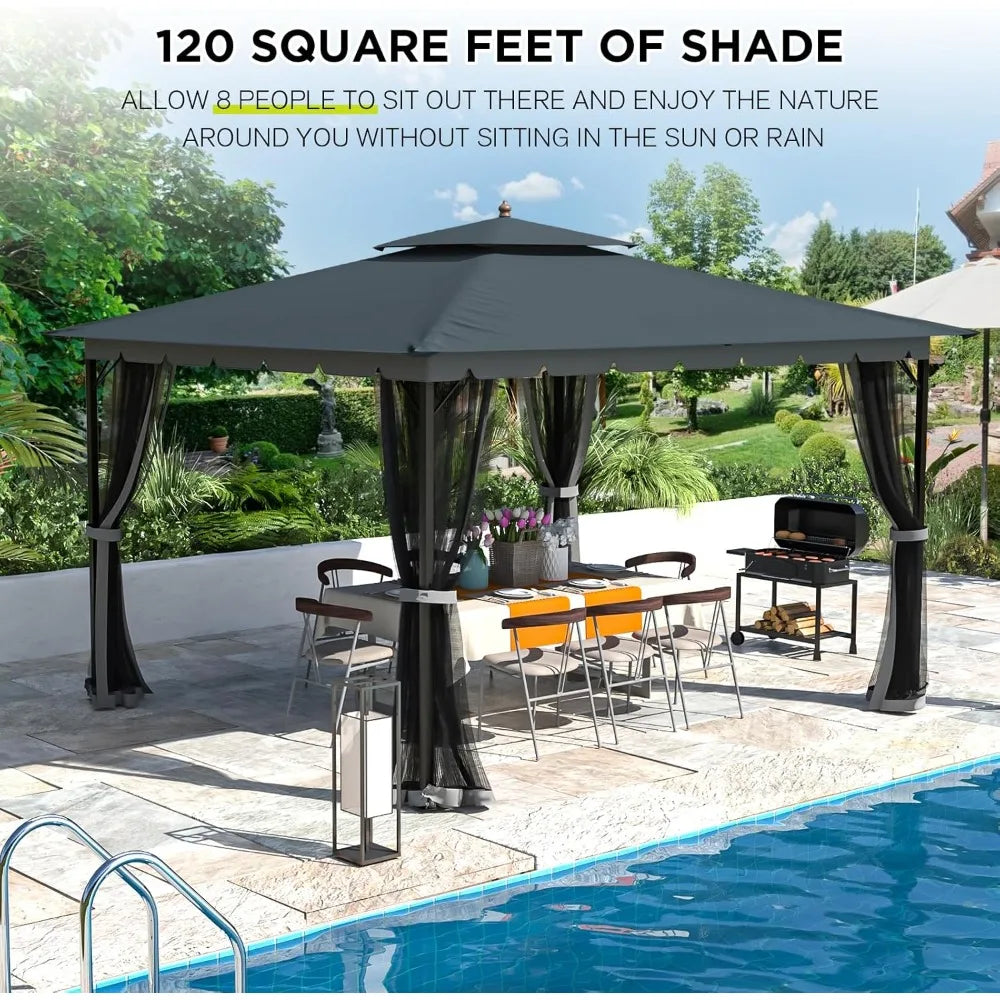 Heavy Duty Outdoor Patio Gazebo with Mosquito Netting | Dual Air Roof