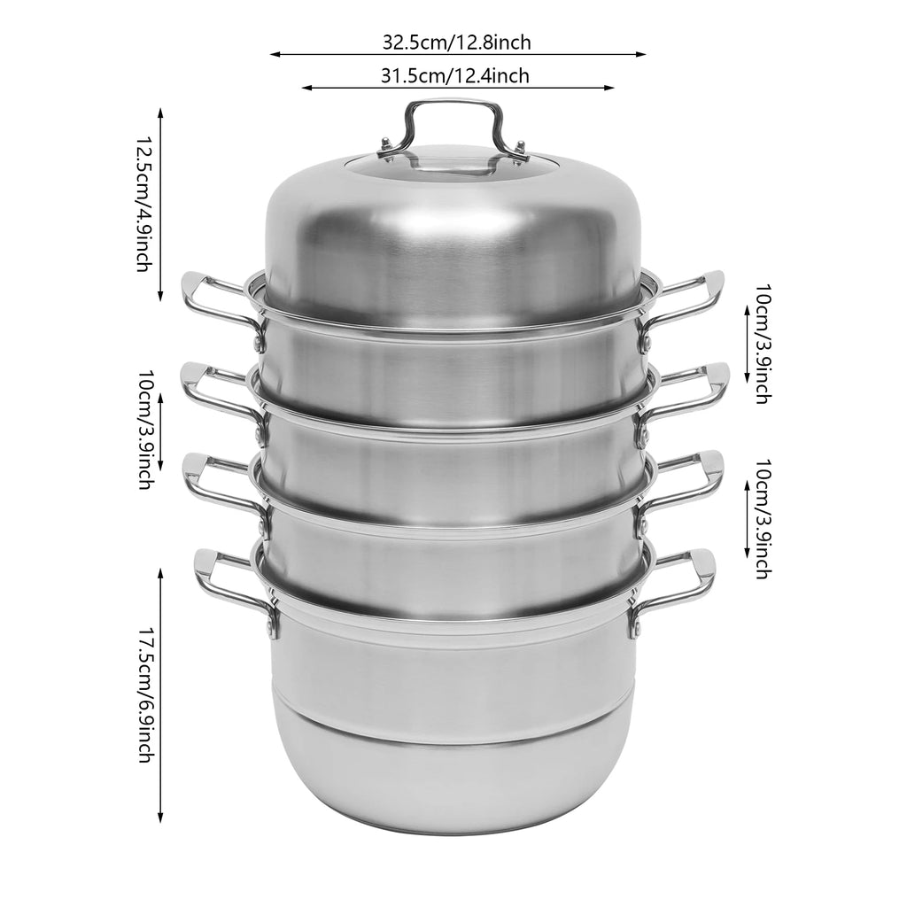 5 Tier Stainless Steel Steamer Cookware Steam Pot Food Cooker Pot +Lid  for Induction and Gas Cooker Kitcken