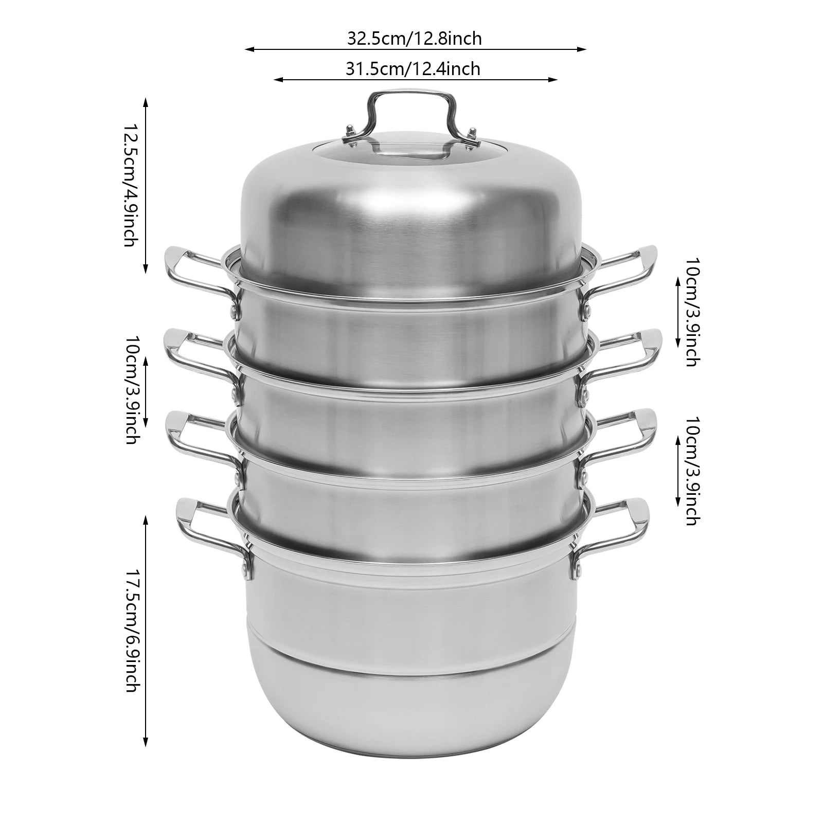 5 Tier Stainless Steel Steamer Cookware Steam Pot Food Cooker Pot +Lid  for Induction and Gas Cooker Kitcken