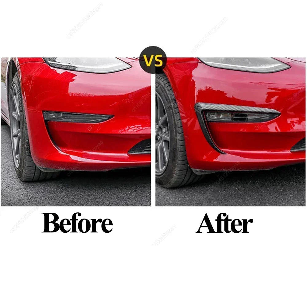 Front Fog Lamp Eyebrow Wind Knife For Tesla Model 3 2017-2023 Gloss Black Fog Lamp Trim Carbon Look Blade Trim Bodykits Tuning