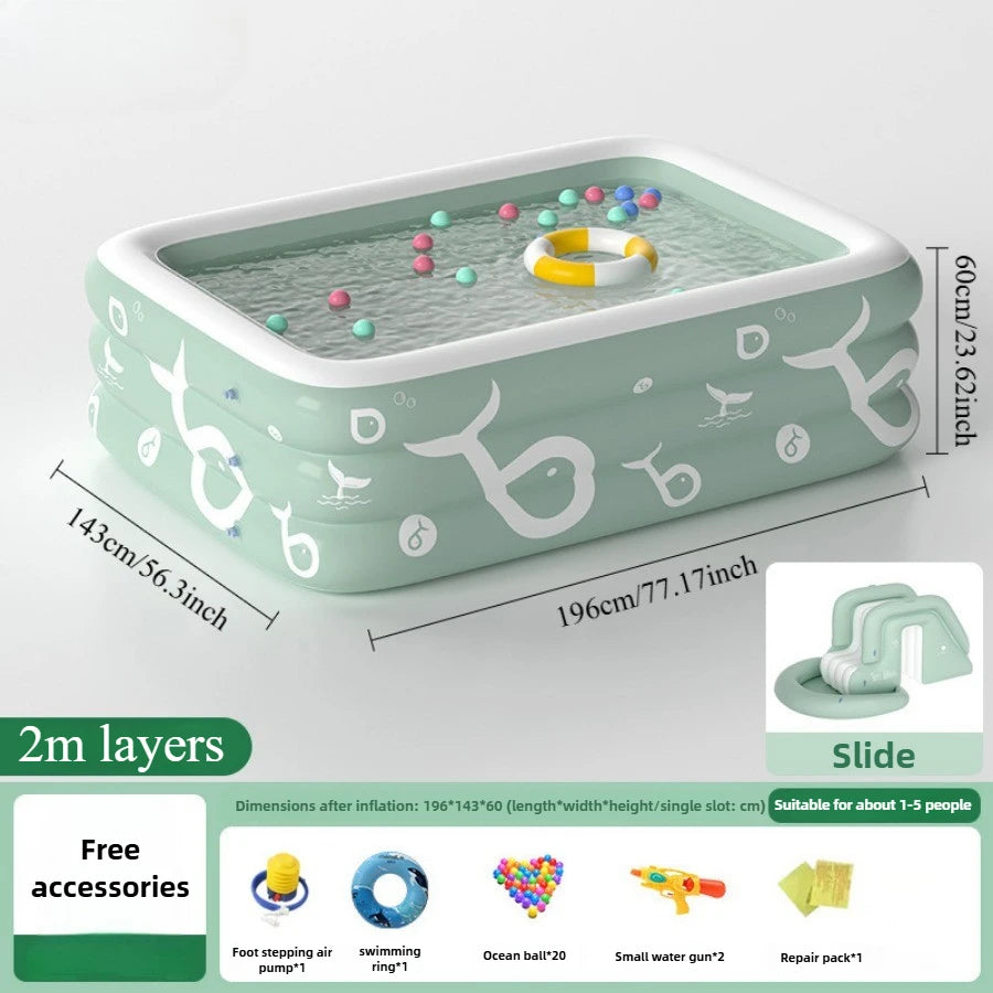 Summer family outdoor thickened inflatable swimming pool, float boat with sunshade, slide, family oversized water toys