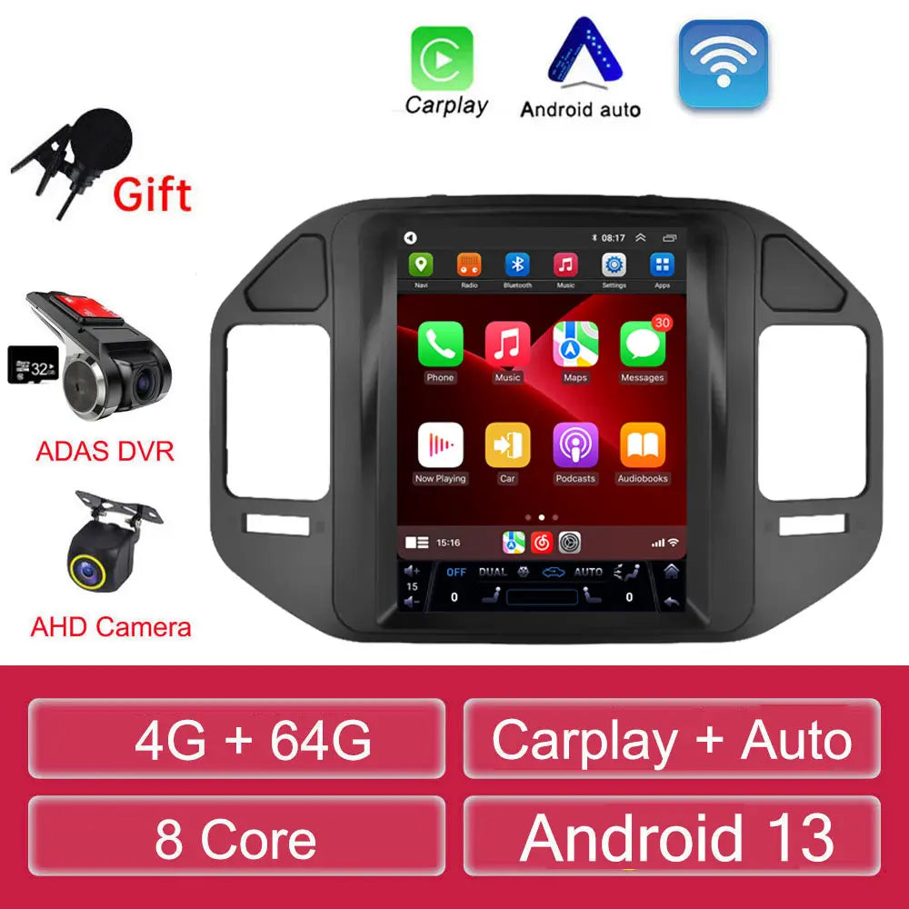 For Mitsubishi Pajero V60 V68 V73 1999-2006 Tesla style Screen Android 13 Carplay Car Radio Multimedia Player Navigation Auto