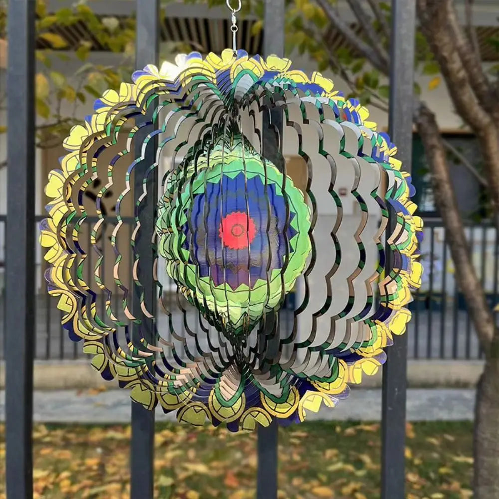 Foldable Rotating Wind Chime 3D Color Wind Chime Mandala Wall Hanging Decor 3D Wind Spinner Art Windmill Outdoor Garden Pendant