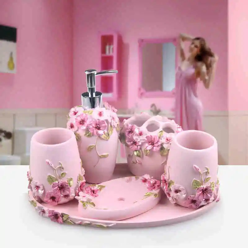 Resin Bathroom Set, Multi Models, Optional, Set of 5 Pieces, Toiletries Kit, Bathroom Accessories