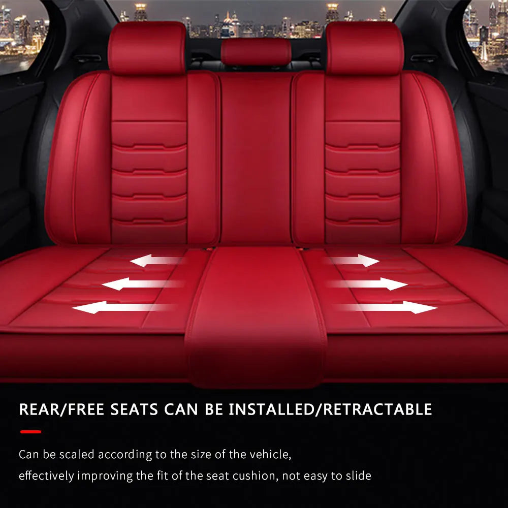 Car Seat Covers Red Full Set Luxury 2 Front Rear Seat Cover PU Leather  Winter Auto Protector Accessories ﻿