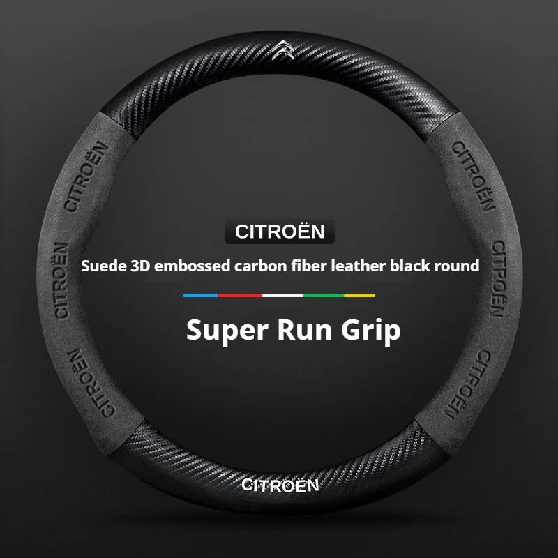 For Citroen C1 C2 C3 C4 C5 C6 VTS Xsara C-Crosser Berlingo Jumpy Carbon fiber Suede Car Steering Wheel Cover Auto Accessories