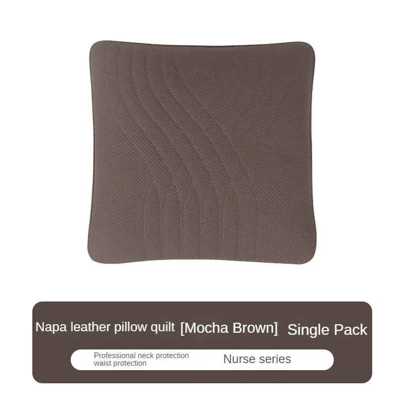 Car Seat High-end Leather Pillow Neck Driving Seat Headrest Back Cushion Luxury Universal Auto Lumbar Support Waist Head Qulit