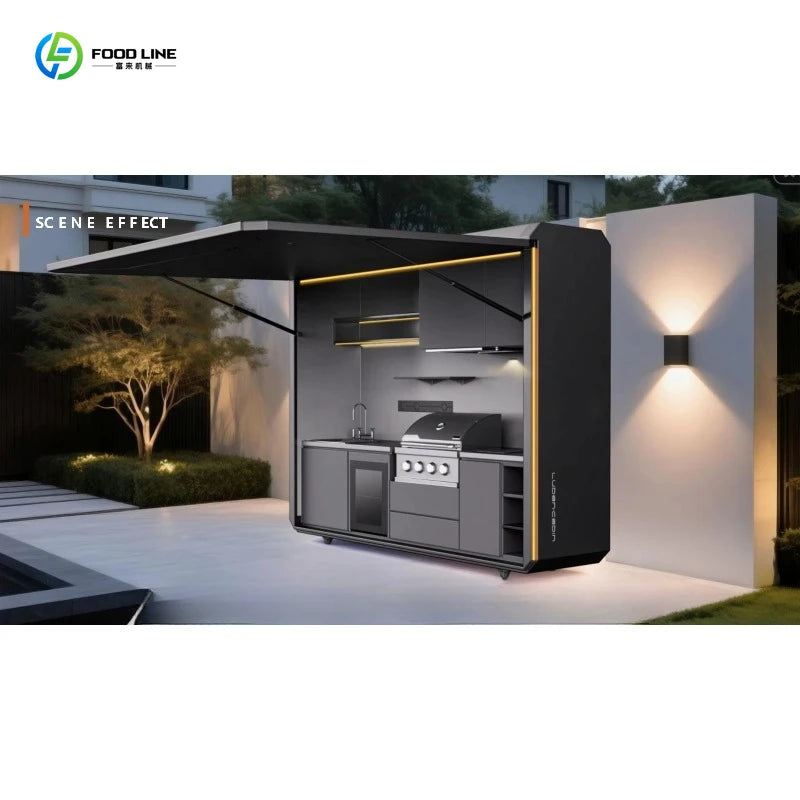 Customized Freestanding Good Quality Multi-Functional Outdoor Kitchen Movable Kitchen Easy Install With Combined Sink and Fridge